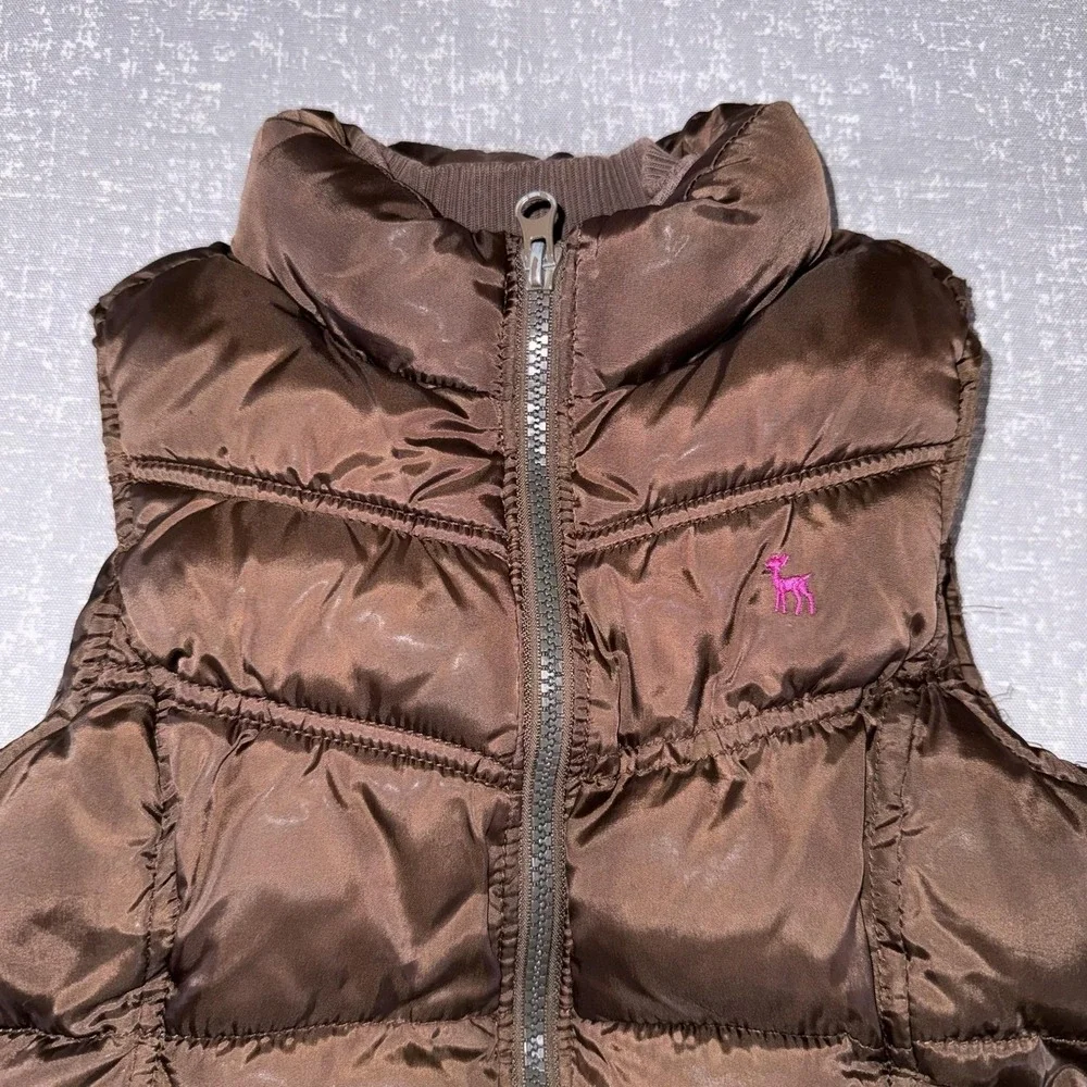 Old Navy Vest Girls Small Brown Puffer Fleece Lined Quilted Zip Fall Winter